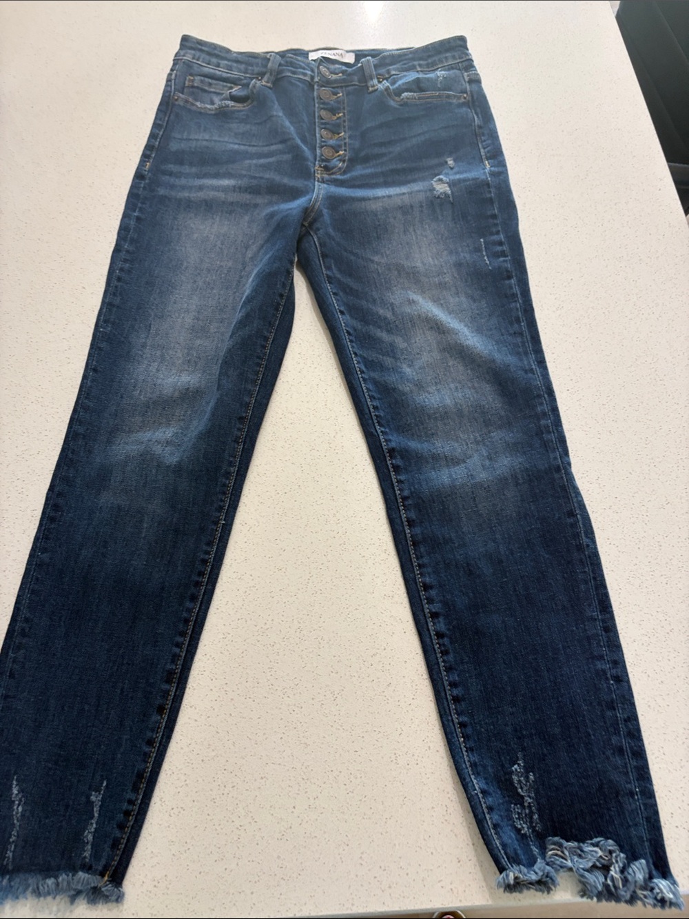 Zenana Dark Blue Distressed Button-Fly Jeans